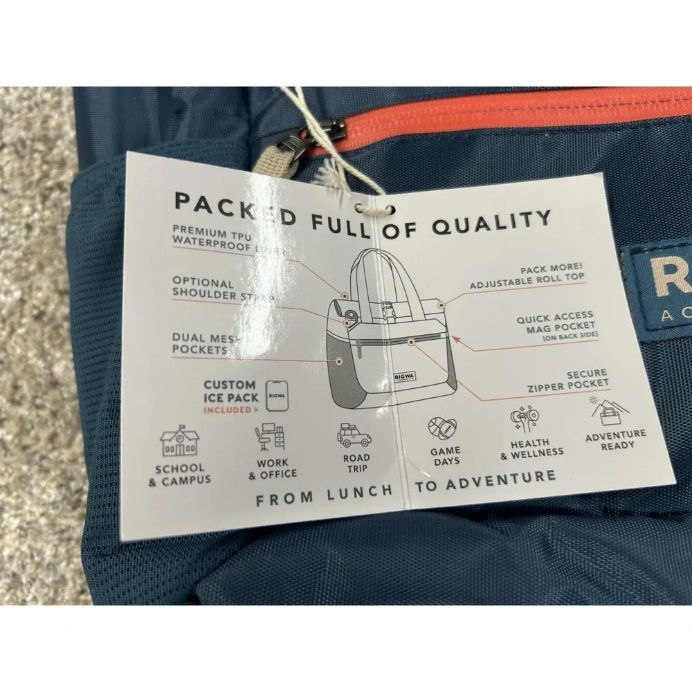 NEW Rigwa Life 8L Insulated Lunch Tote Bag Day Cooler Roll-Top Navy Blue NWT